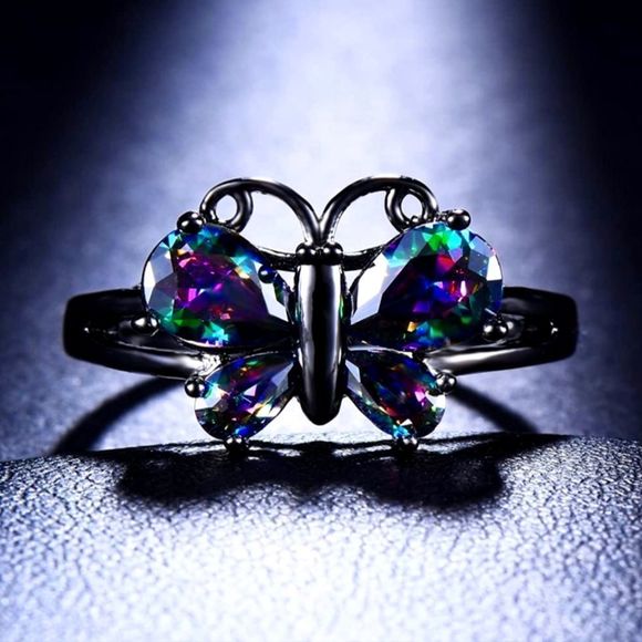 Gothic and Vintage style 925 Violet Sapphire Butterfly Ring - Women's Diamond - Picture 3 of 5